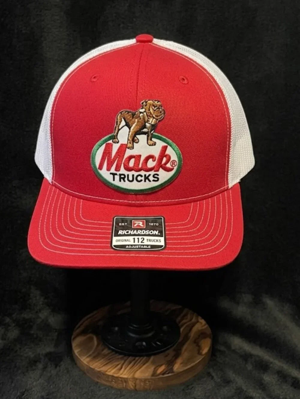 Retro Bulldog Trucks Patch Hat Red White Richardson 112 Semi Diesel Snapback New